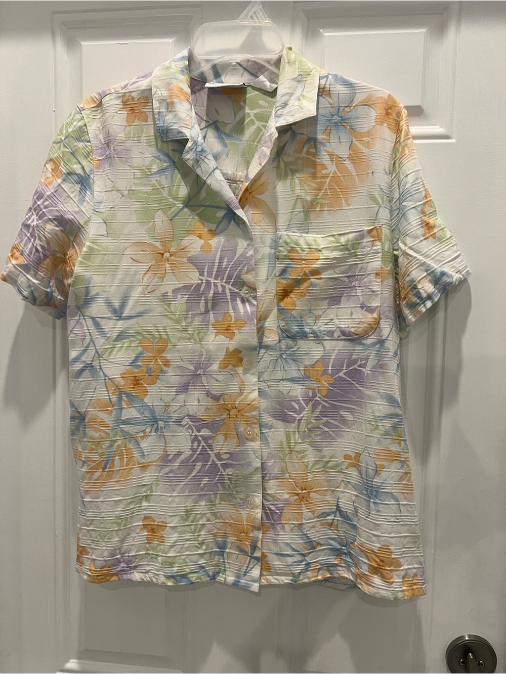 Alfred Dunner Women Pastel Floral Tropical Button Down Blouse Size 12 Rayon #794